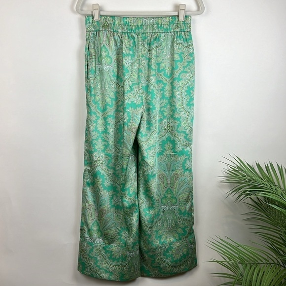 NWT J. Crew Ratti Paisley Wide Leg Pant Lounge Green 4 - Picture 4 of 13